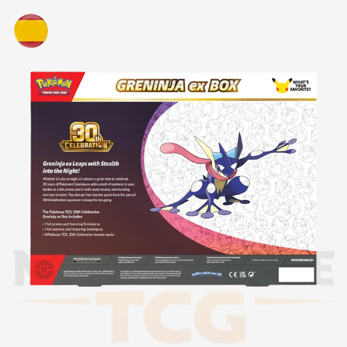 Pokémon TCG 30.º Aniversario Greninja ex Box trasera oficial en español