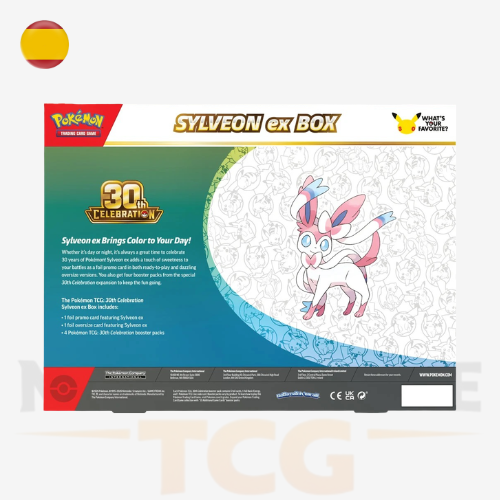 Pokémon TCG 30.º Aniversario Sylveon ex Box trasera oficial en español