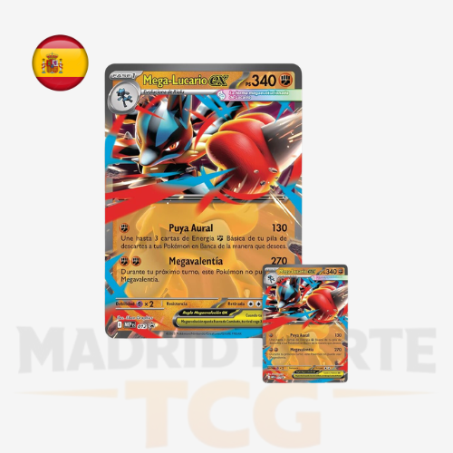 Carta promo y carta jumbo de Mega Lucario ex en español de Pokémon TCG
