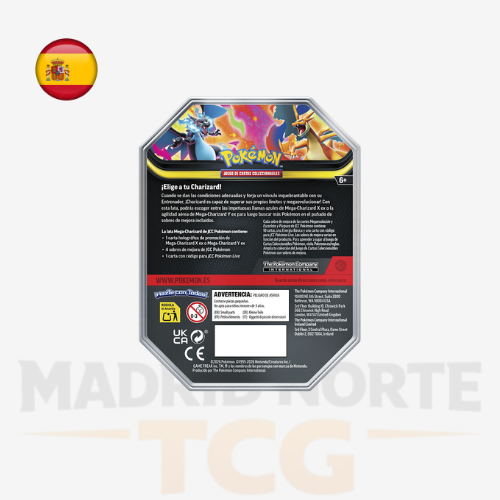 Contenido de la Lata Mega Charizard X ex y Mega Charizard Y ex ES de Pokémon TCG