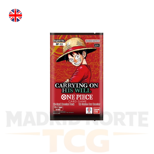 Sobre OP-13 Carrying On His Will en inglés – One Piece Card Game